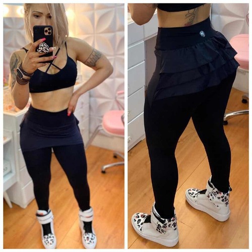 Calça Legging Fitness Com Saia De Babado La Seduzione