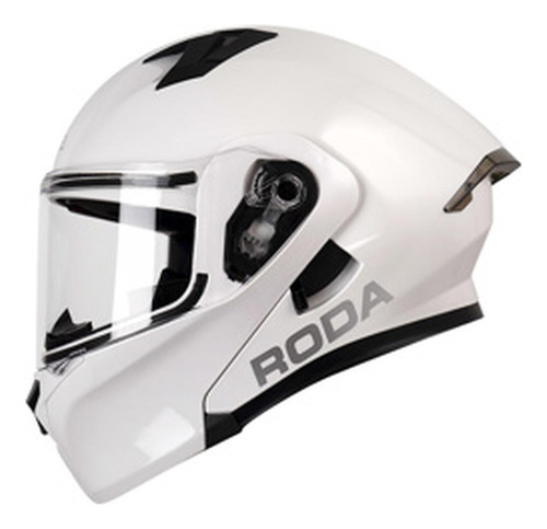 Casco Abatible Para Moto  Roda Rush Blanco Logo Gris 