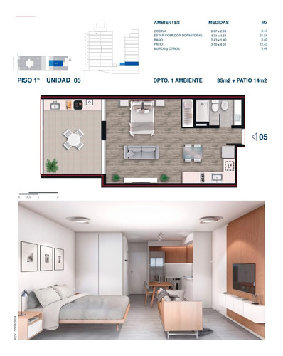 Departamento 2 Ambientes, Amenities - Juan M. De Rosas 1100 - Martin Rosario | Venta
