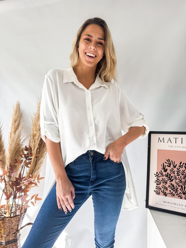 Camisa Lulyna Oversize Manga Larga Con Presilla Crepe Mujer