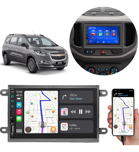 Kit Multimídia Carplay Mp5 7pol Spin 13 14 15 16 17 +câmera Cor Grafite