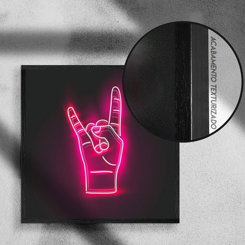 Imagem 2 de 4 de Quadro Decorativo 60x60 - Neon Mão Rock And Roll 1