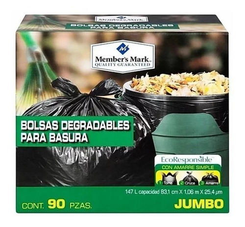 Bolsas Degradables Para Basura Jumbo, Members Mark 90 Piezas