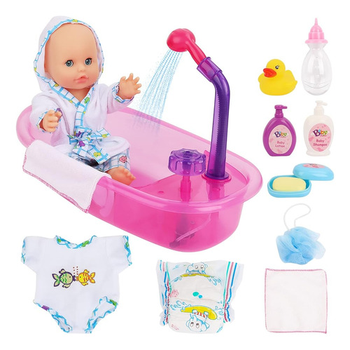 Deao Baby Doll Set Con Bañera, 11pcs Newborn Doll Bath Set -