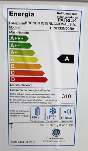 Imagen 11 de 11 de Heladera Con Freezer 264 Litros Patrick Hpk135 Blanca Outlet