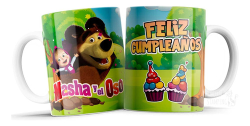 Taza Personalizada Cumpleaños Masha Y El Oso Niños P/regalo