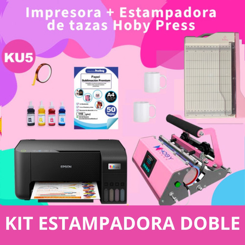 Kit Impresora Epson L3210 + Estampadora Doble + Insumos Ku5