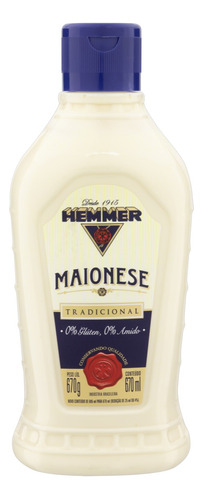 Maionese Tradicional Hemmer sem glúten em squeeze 670 g