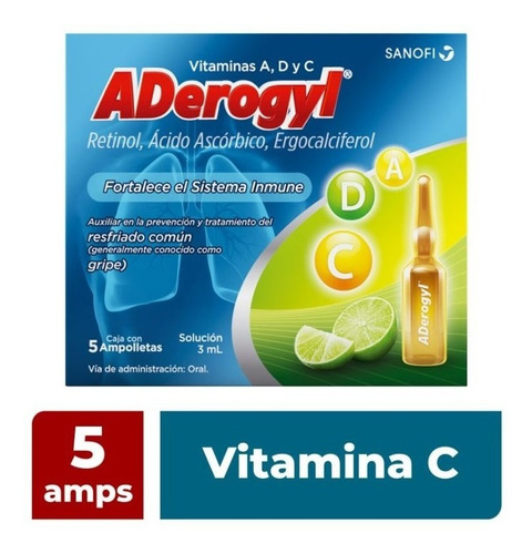 Imagen 2 de 6 de Aderogyl 15 C/5 Ampolletas Oral 3ml / Auxiliar Aliviar Gripe