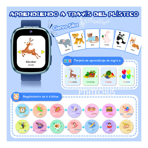 Reloj inteligente para niños Llamadas 2g SmartWatch Pthtechus FULL HD LCD SmartWatch Compatible con chip SIM Y Sos Llame Teléfono Watch Modelo X39 Color Azul Reloj Inteligente SmartWatch Para Niños