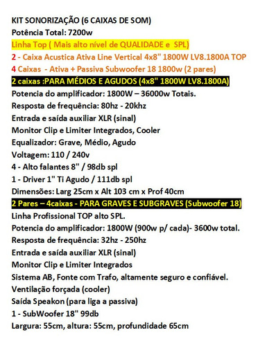 Caixa Ativa Line Array Estereo 6 Caixas Pa Amplificado 7200w