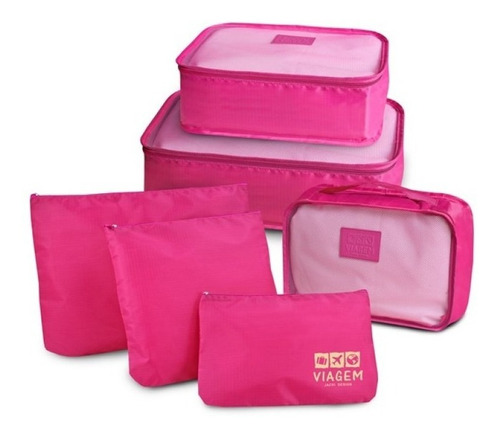 Kit Organizador De Malas 6 Peças Viagem Necessaire Higiene Cor Pink