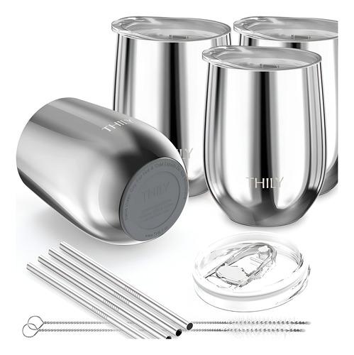 Thily Vasos Térmicos De Acero 12oz Con Pitillo De Acero