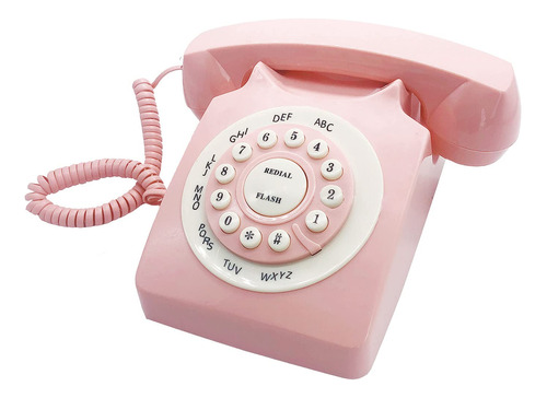 Teléfono Fijo Retro Rosa Diseño Rotativo Clásico Tel...
