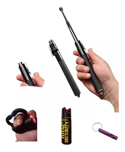 Kit Bastón Retrac Automatico 40cm+gas 90gr+chicharra Defensa