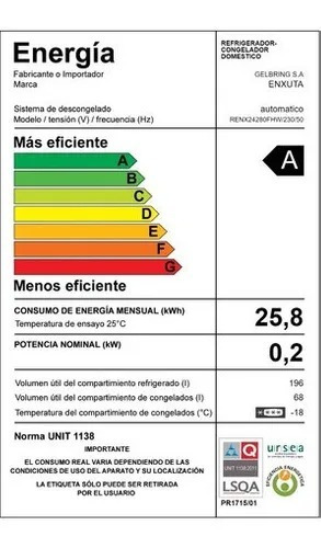 Imagen 5 de 5 de Refrigerador Enxuta Freezer 264 Litros Descon Auto Casahogar