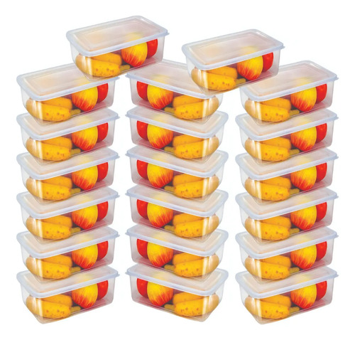 Kit 20 Potes 500 Ml Transparente Marmita Fitness Bpa Free Reutilizável Tampa Hermética Micro E Freezer Ponte Lar Utilidades