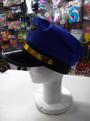 Imagen 3 de 4 de Gorro Sombrero Aviador Piloto Capitan Azul Cotillon