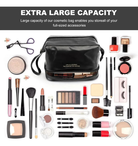 Neceser Cosmetiquera De Viaje Impermeable Doble Capa Marrón Lisa