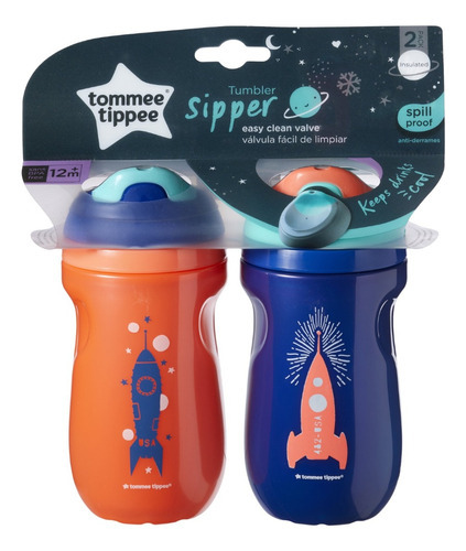 2 Vasos Antiderrame Tommee Tippee Tumblers Sippe 9oz +12m Color Azul oscuro/Naranja