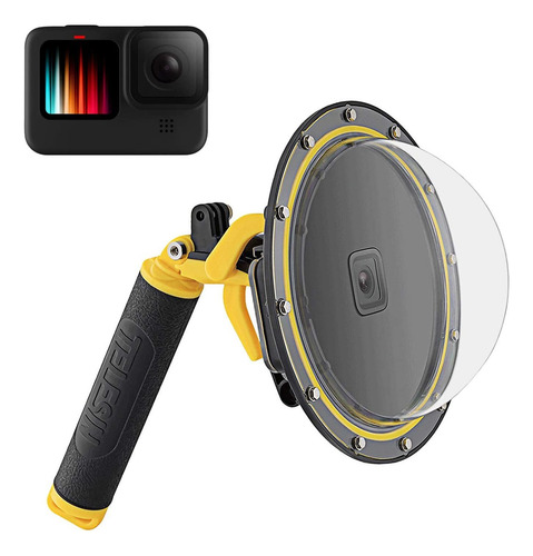 Telesin Puerto De Cúpula Para Gopro Hero 11 Hero 10 Hero 9 Negro, Funda De Buceo Subacuático Protector De Lente De Cámara Con Carcasa Impermeable, Disparador De Pistola, Agarre Flotante Para