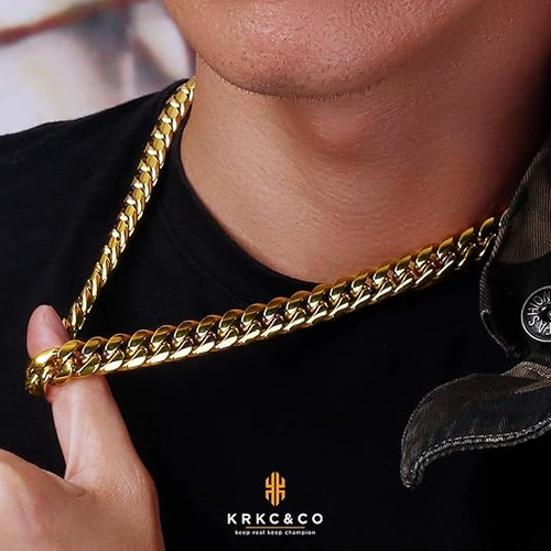 Collar De Cadena De Eslabones Cubanos De Oro Para Hombre, Re