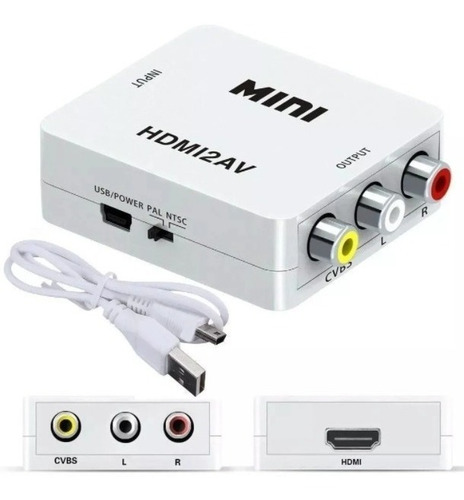 Imagem 1 de 8 de Mini Conversor Hd Vídeo Hdmi X Av Rca - Hdmi2av