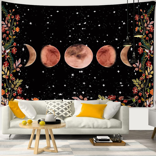 Kimchomerse Tapiz Arte Laser Flor Colorida Luna Estrella X