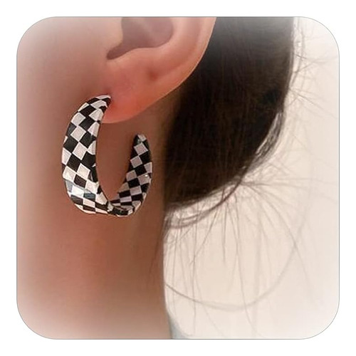 Aretes Bandera A Cuadros Para Mujer Aretes Aro Tablero Ajedr