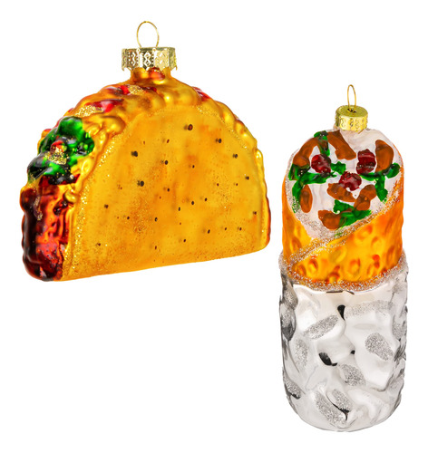 Adorno De Cristal Soplado De Navidad, Juego De Tacos Y Burri