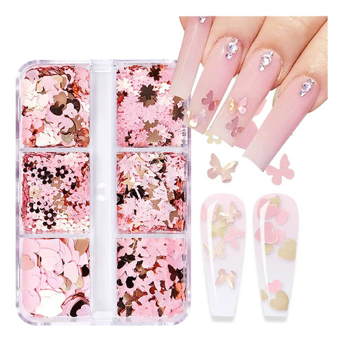 3d Heart Nail Art Glitter Pink Butterfly Star Designs Nail S