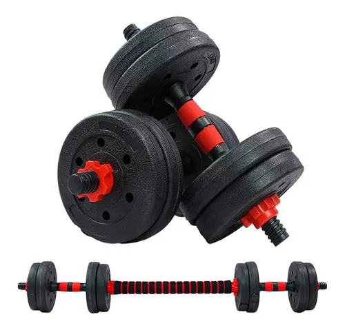 Set de mancuernas ajustable de 40kg con unión/extensor para barra.