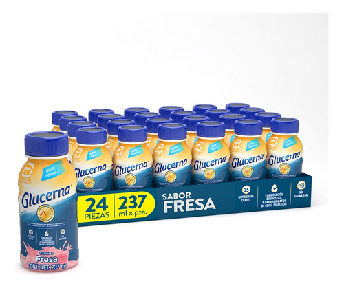 Glucerna 24 Pack Fresa Bebida, Sin Azúcar, Vitaminas Fresa