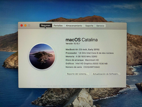 Macbook Air 13/early 2015/128 Gb + Sd Trascend Jetdrive 256 (Usado)