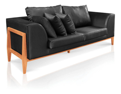 Sofa 02 Lugares Lucy 2,25m Facto Escama Preto Base Madeira