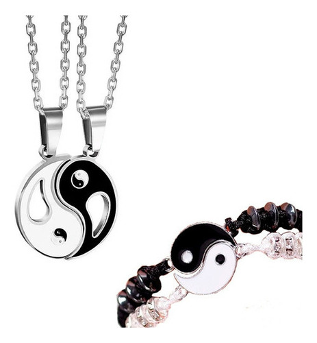 Conjunto Collares Y Pulseras Yin Yang Amigos Pareja Acero 4p