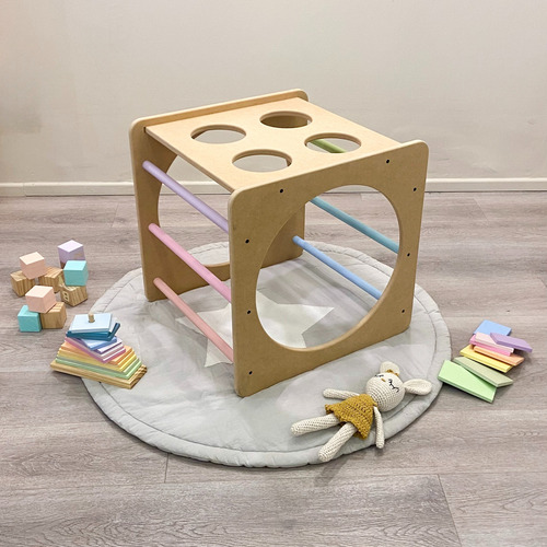 Cubo Montessori - Trepador Pasador - Mdf - 50x50x50cm