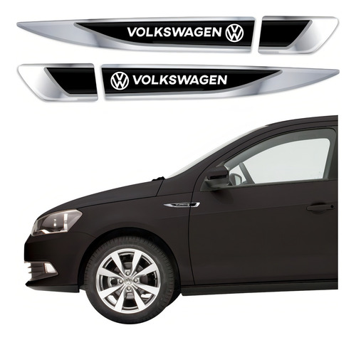 Par Adesivos Apliques Resinado Para Vw Gol Voyage 18461 Cor CROMADO