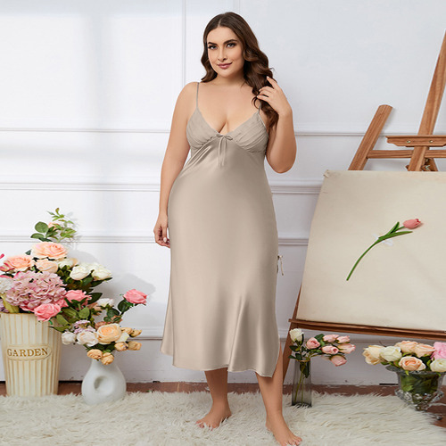 Camisole De Encaje Con Pijama De Satén Sexy De Talla Grande