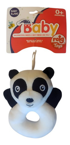 Peluche Sonajero Colgante Animales De Plush 18cm Color Blanco Diseño Oso Panda