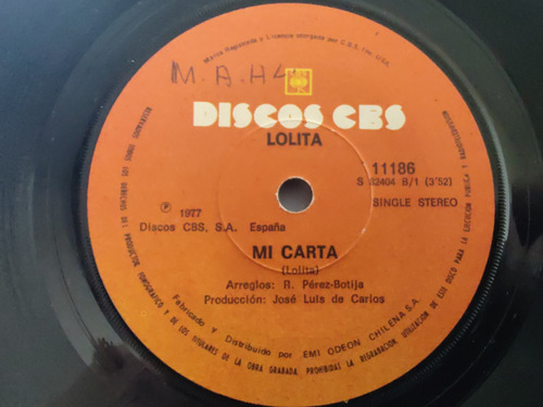 Vinilo  Single De Lolita  -- Mi Carta - Te Quiero ( Q137