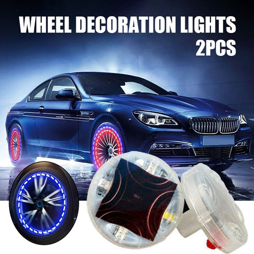 2 Unids Energía Solar Coche Luces Led Auto Rueda Neumático F