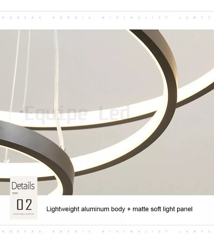 Lustre Pendente Preto 4 Anéis Pe Direito Duplo Led Sala Full 127/220V