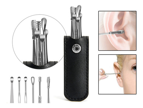 Kit 6 Mini Extrator Cera Ouvido Limpeza Auricular Com Estojo