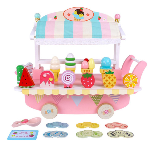 Juguete De Carrito De Helado De Madera, Juguetes De Comida