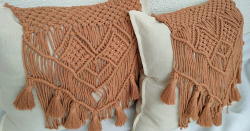 3 Cojines Tejidos A Macramé (manta Y Tejido En Capuchino)