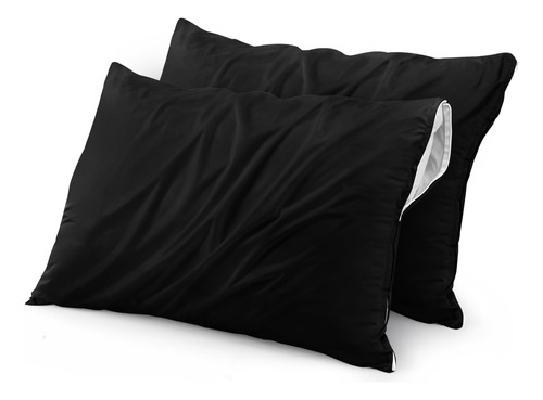 Protector De Almohada Impermeable A Prueba De Chinches 2 Pz Negro Liso