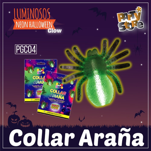 Collar Araña Party Glow Neon Luz Halloween Souvenir X10