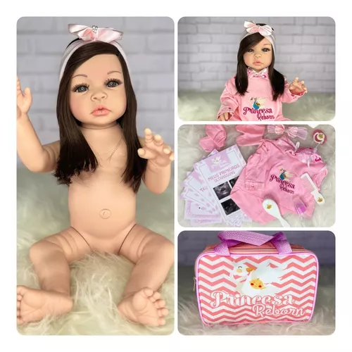 Boneca Bebê Reborn Realista 100% Silicone 20 Itens Com Bolsa