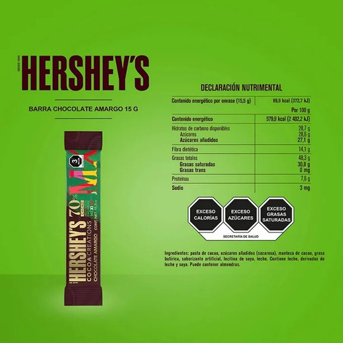 Chocolate Amargo Hershey's Cocoa Creations 70% Cacao 15.5 G